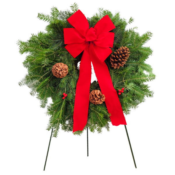 10" Fresh Balsam Fir Cemetery Wreath on 36" Stand