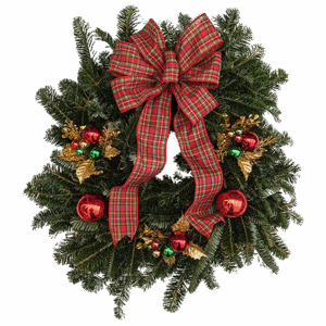 Fresh Decorated Wreath - Plaid