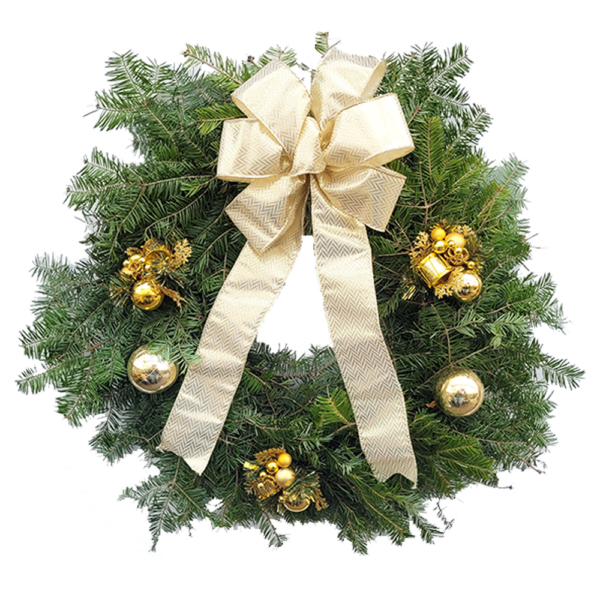 24" Fresh Balsam Fir Decorated Gold Wreath