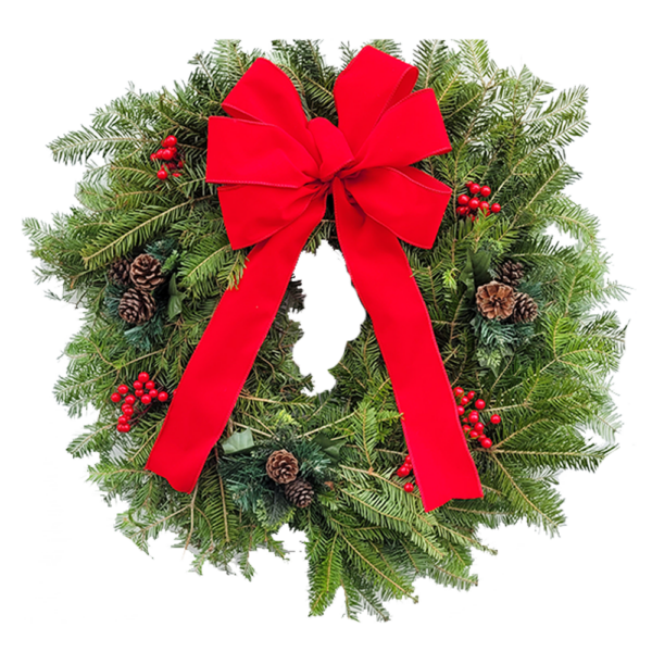 24" Fresh Balsam Fir Decorated Red Velvet Natural Wreath