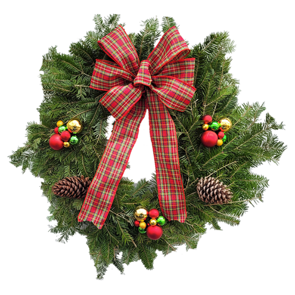 24" Fresh Balsam Fir Decorated Plaid Wreath