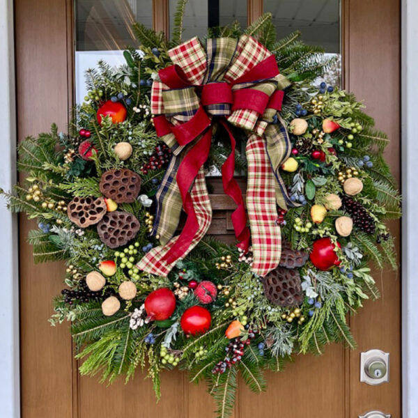 Custom Harvest Plaid 32" Fresh Balsam Fir Decorated Wreath